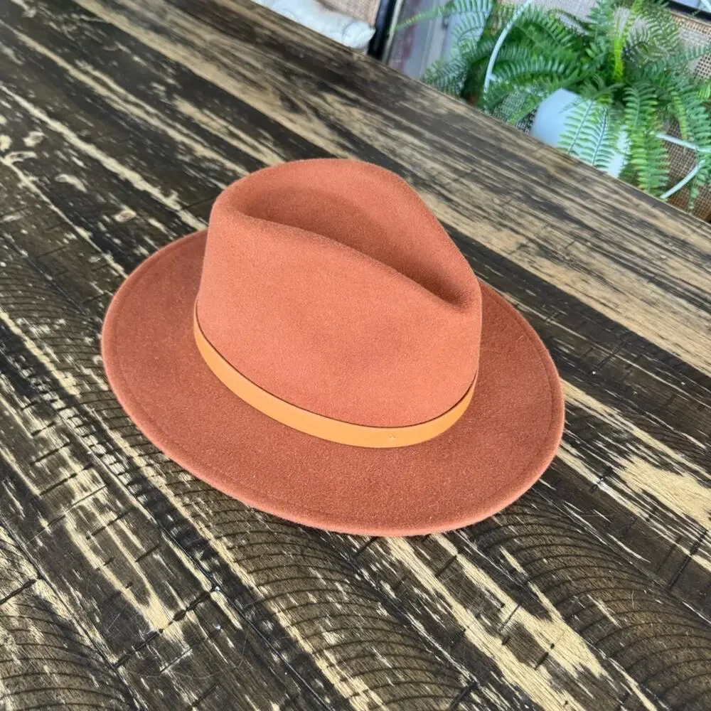BRIXTON - Rust Orange Ribbon Brim Hat Fedora - SMALL